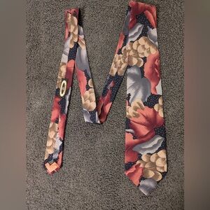 Adolfo Couture Floral Patterned Silk Tie in Red and Blue